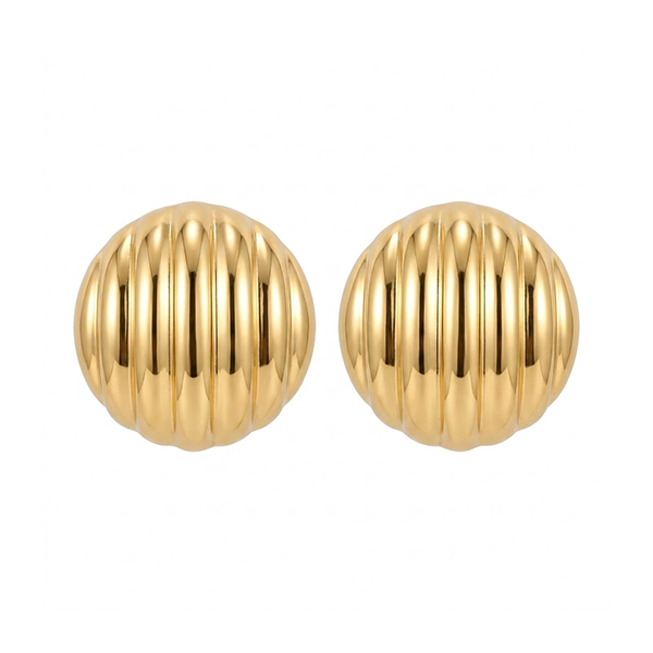 18K Cable Design Button Earrings